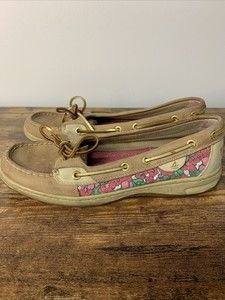 Sperry Top Sider Womens Sz 8.5 Shoes Angelfish Floral Sequins Boat Flats 9180159